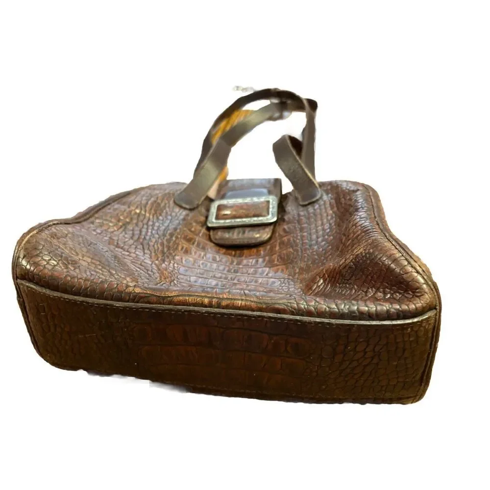 Brighton Croc Embossed Brown Patent Shoulder Purse ( well-loved see pics)‎
